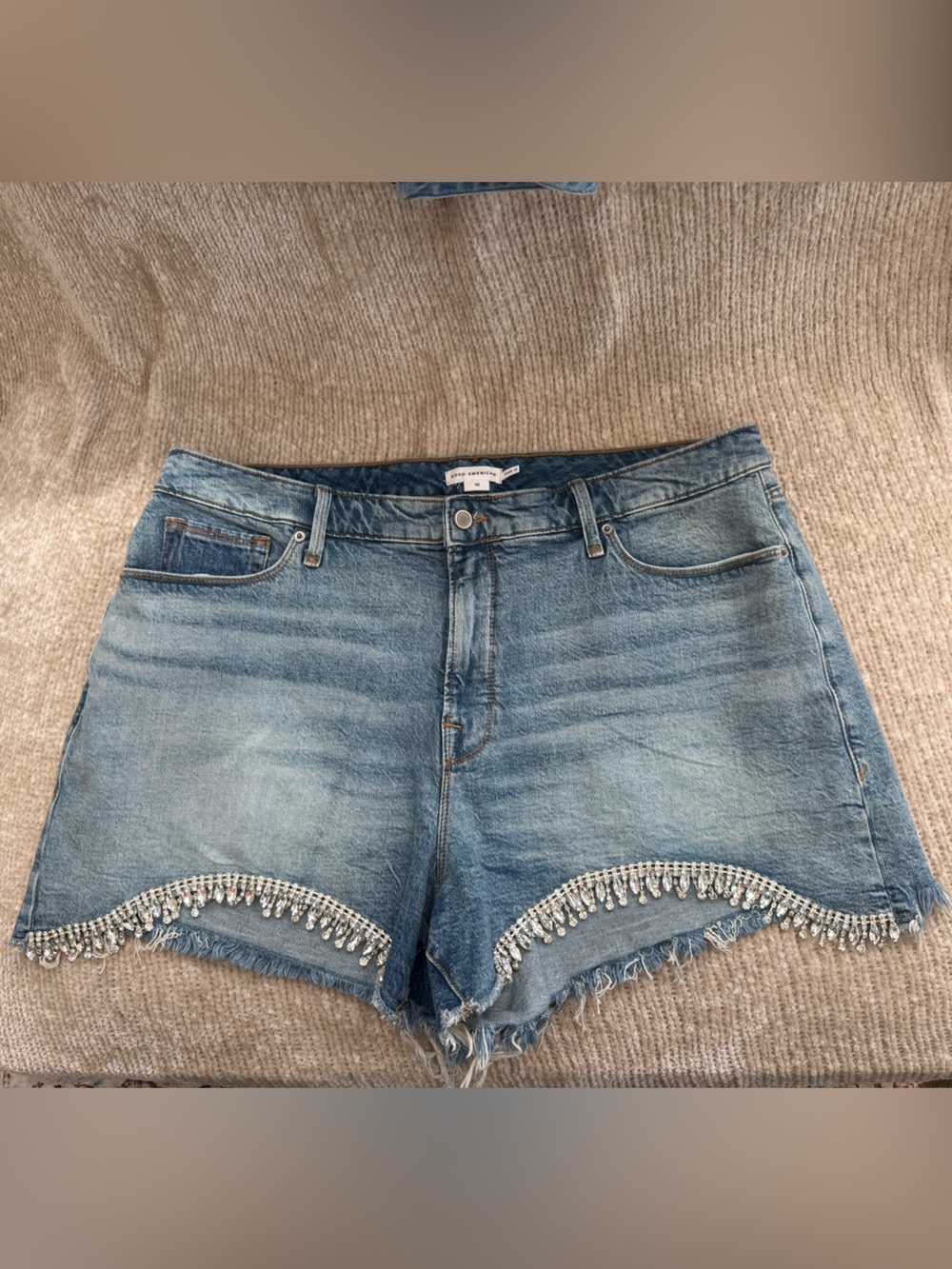 Good American Rhinestone Denim Shorts